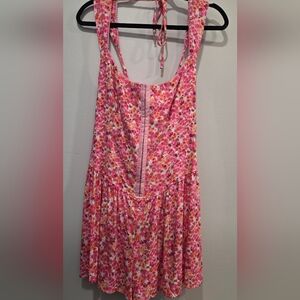 Wild Fable Pink Floral Mini Dress XL Cottagecore Milkmaid Romper Smocked Back